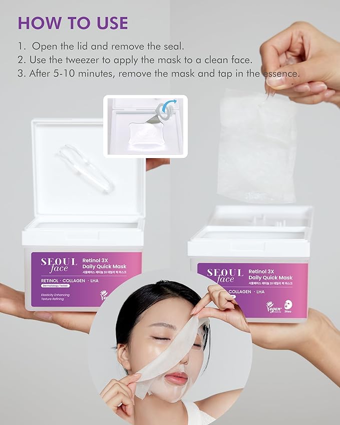 DERMAL Seoul Face Retinol 3X Daily Quick Mask 36 Sheet β Korean Skincare Vegan Tencel Facial Masks - Anti Aging, Wrinkle Improvement Mask Sheets with Collagen, LHA, Peptide