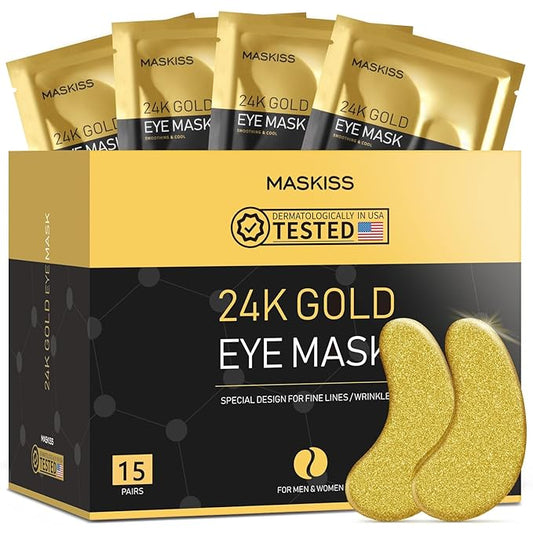 24k Gold Under Eye Patches (15 Pairs), eye mask, Collagen Skin Care Products, Eye Patches for Puffy Eyes, eye masks for dark circles and puffiness