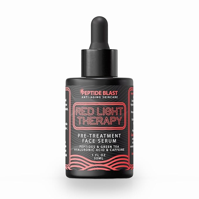 Peptide Blast Red Light Therapy Pre-Treatment Serum – With 6 Peptides, Green Tea Extract, Hyaluronic Acid & Antioxidants – 1 fl oz