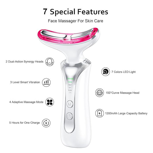 7 in 1 Multifunctional Facial Massager, Red Light Therapy for Face, Beauty Skin Care Tool for Face and Neck, Portable Facial Massager for Wrinkles and Skin Care-White