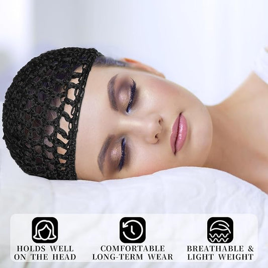 3 Pcs Crochet Hair Net, Mesh Hair Wrap Nets, Soft Rayon Knit Crochet Hairnet Crocheted Sleep Cap Black Mesh Wrapping