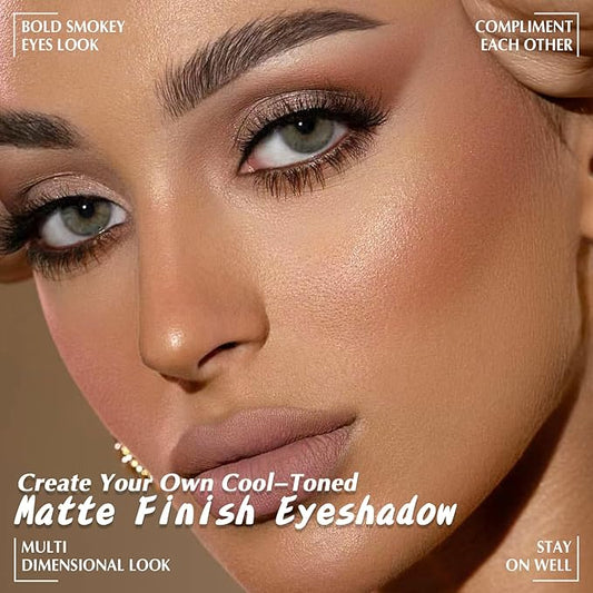 5 Colors Matte Eyeshadow Palette with Brush - Neutral Nude Taupe Dark Brown Eye Shadow Palette Makeup, Natural Waterproof Cool-Toned Eyeshadow for Green & Blue & Brown Eyes and Smokey Makeup, 06#