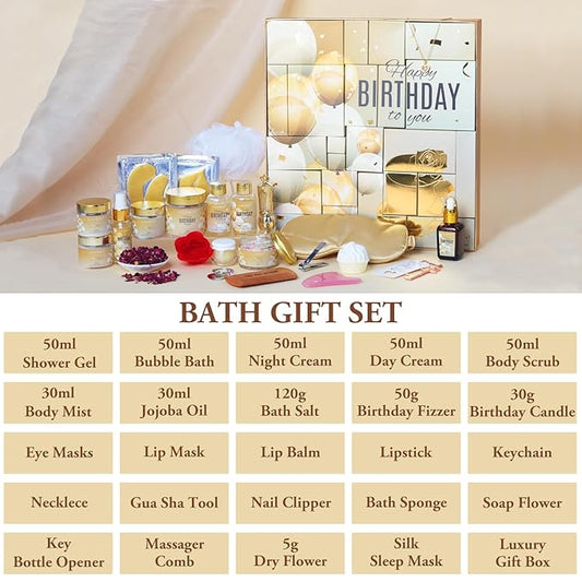 25Pcs Happy Birthday Gifts for Women - Luxury Birthday Advent Calendar Presents Bath and Body Birthday Gift for Sister, Girlfriend, Wife, Mom with Necklaceο½Birthday Gift Set Idea for Female Friends