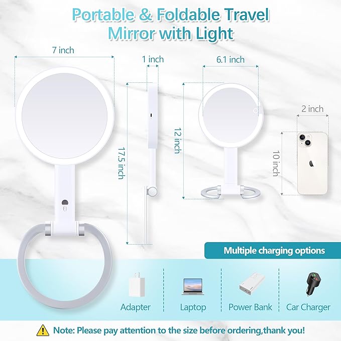 Makeup mirror with lights, 20X magnifying mirror with light and Adjustable Brightness,vanity mirror with lights and 3 Colors, 2-Sided travel mirror with light, Tabletop Mirror for Home and Outside