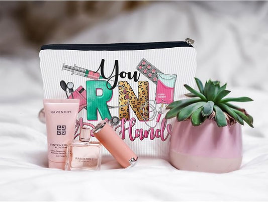 Ayxvt You RN Good Hands Registered Nurse Nursing Corduroy Cosmetic Bag Decorative Women's Makeup Bag Zipper Pouch Travel Toiletry,Registered Nurse RN Appreciation Gifts for WomenοΌCorduroyοΌ