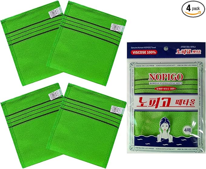 Korean Asian Exfoliating Bath Washcloth Mitt for Remove Dead Skin.Exfoliating Body Scrubber.Exfoliating Gloves for Body Scrub (Green 4)