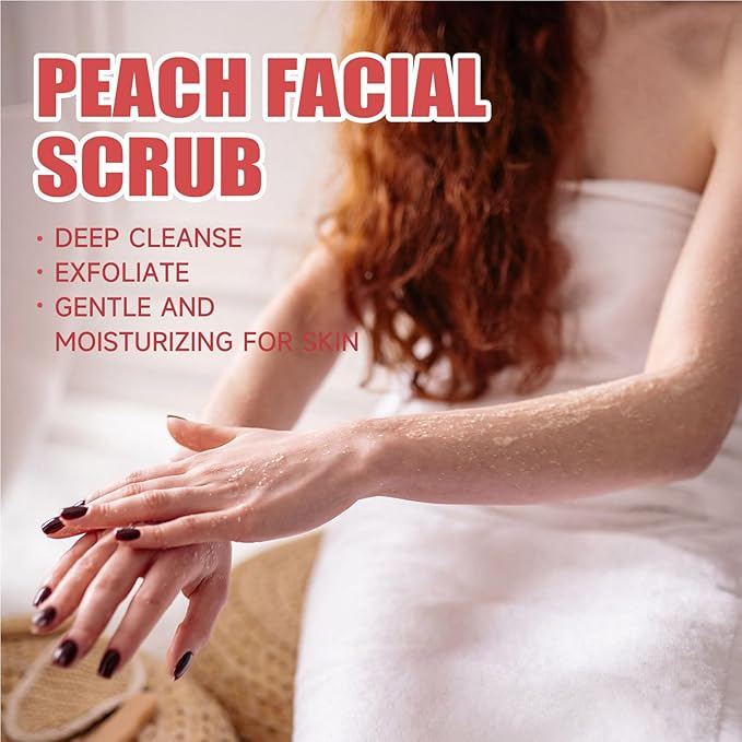 Peach Facial Scrub,Exfoliating Body Scrub,Hydrating and Gentle Smoothing Scrub for Body & Face,Remove Dull, Dead Skin, Minimize Pores, Essential Skin Care - 1.76 OZ