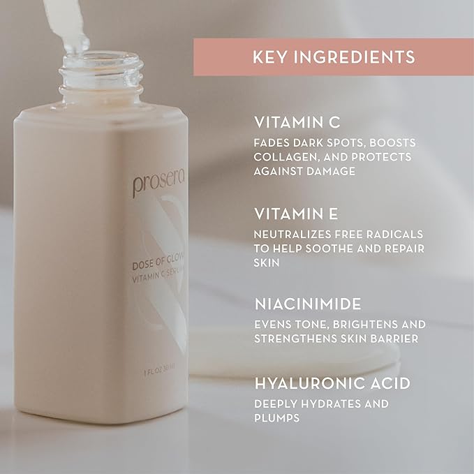 Dose of Glow Vitamin C Serum- Hydrating and Brightening Serum with Peptides, Hyaluronic Acid, Niacinamide and CoQ10. Firms Skin and Reduces Dark Spots and Fine Lines. 1 fl oz