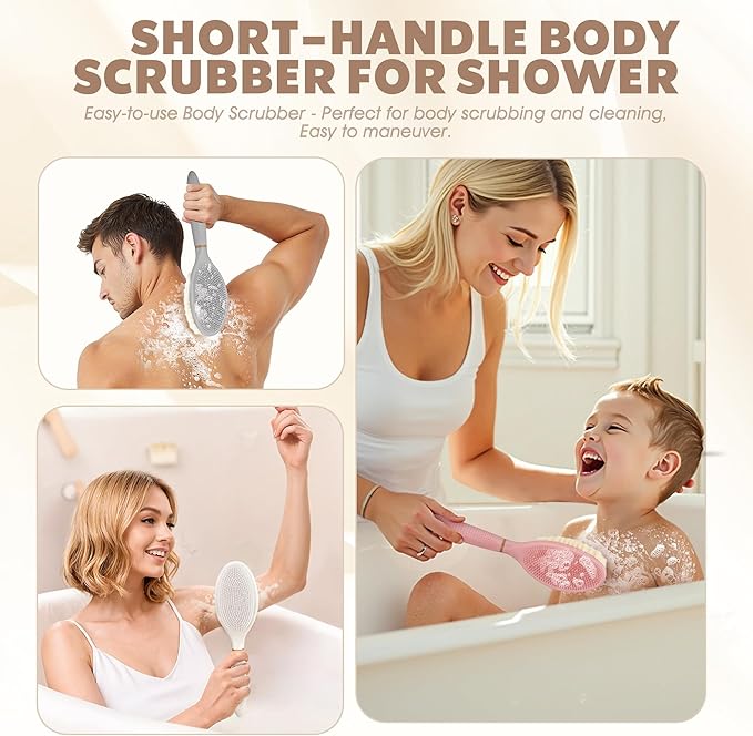 New Back Scrubber Anti-Slip for Shower, 18.9‘’ Corn-Handle Shower Back Scrubber with Dual-Side Head & Soft Bristles, Adjustable Shower Brush Bath Brush for Lathering & Cleansing(Gray-L)