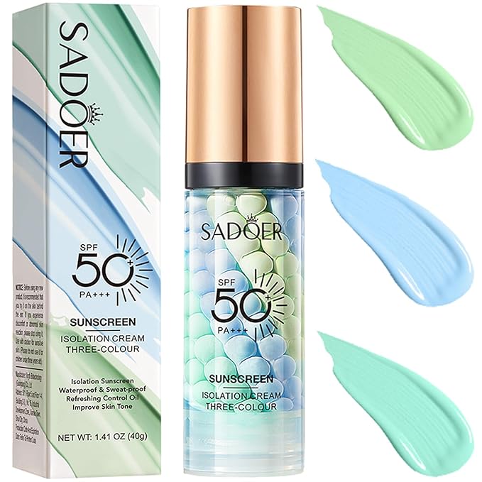 3 In 1 Primer for Face Before Makeup, SPF 50 Sunscreen Isolation Cream Color Corrector, Moisturizing Makeup Primer One Step, Oil Control Skin Tint Corrector, Refreshing
