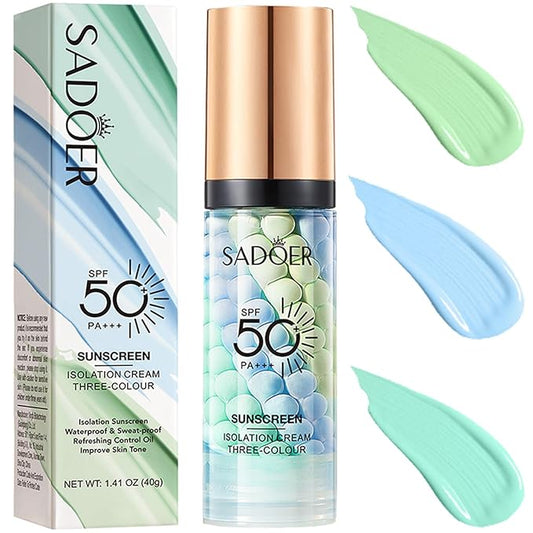 3 In 1 Primer for Face Before Makeup, SPF 50 Sunscreen Isolation Cream Color Corrector, Moisturizing Makeup Primer One Step, Oil Control Skin Tint Corrector, Refreshing