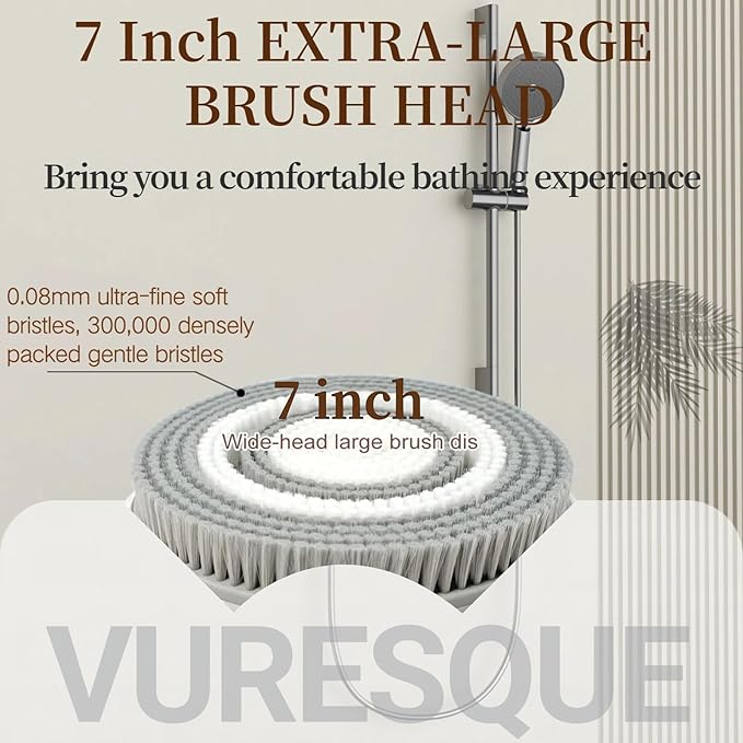 Wall Mounted Back Scrubber for Shower, Electric Exfoliating Brush with 7in Brush Head, 360Β° Automatic Rota-Tion, High/Low Gear, Body Scrubber for Shower, Deep Cleansing & Back Massage