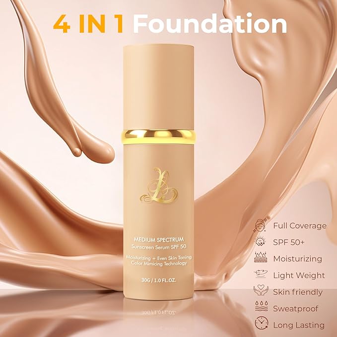 4 in 1 Foundation with SPF 50+【Skin friendly】【Light Weight】【Long Lasting】Color Changing Foundation,Medium Spectrum