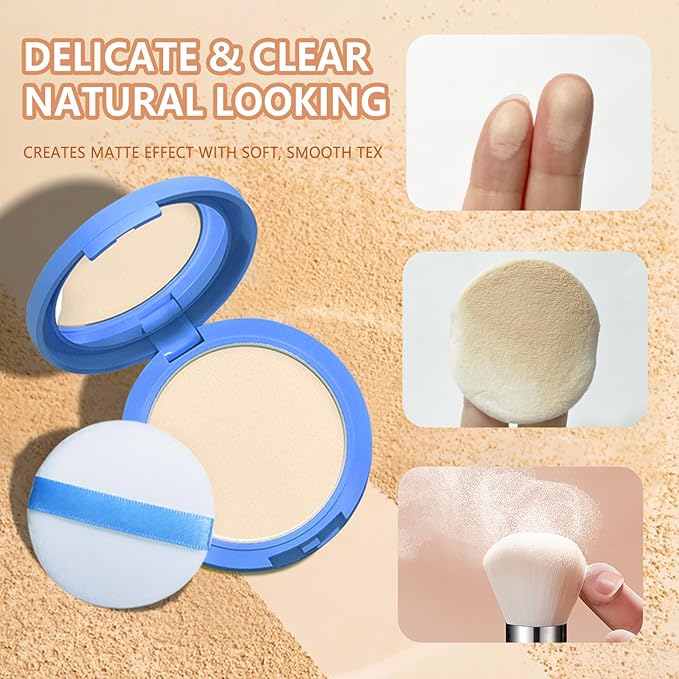 Oil Control Face Pressed Powder,Matte Smooth Flawless Finishing Powder Makeup,Lightweight Waterproof Long-Lasting Setting Powders Foundation,0.35 Oz(IVORY)