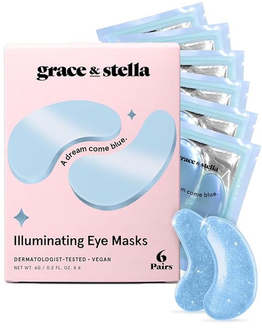 grace & stella Award Winning Under Eye Mask Reduce Dark Circles, Puffy Eyes, Undereye Bags, Wrinkles, Gel Under Eye Patches, Nurse Gifts, Vegan Cruelty-Free Self Care (6 Pairs, Blue)