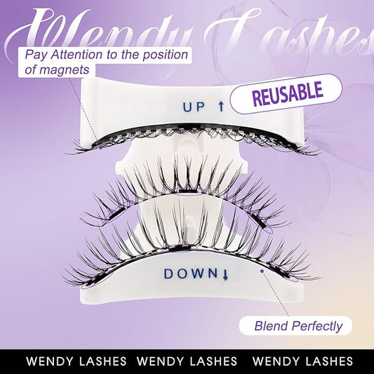 2 Pairs Magnetic Eyelashes with Applicator: Natural Look, Reusable, No Glue Needed, Wendy Lashes, CX0305, 079+B01