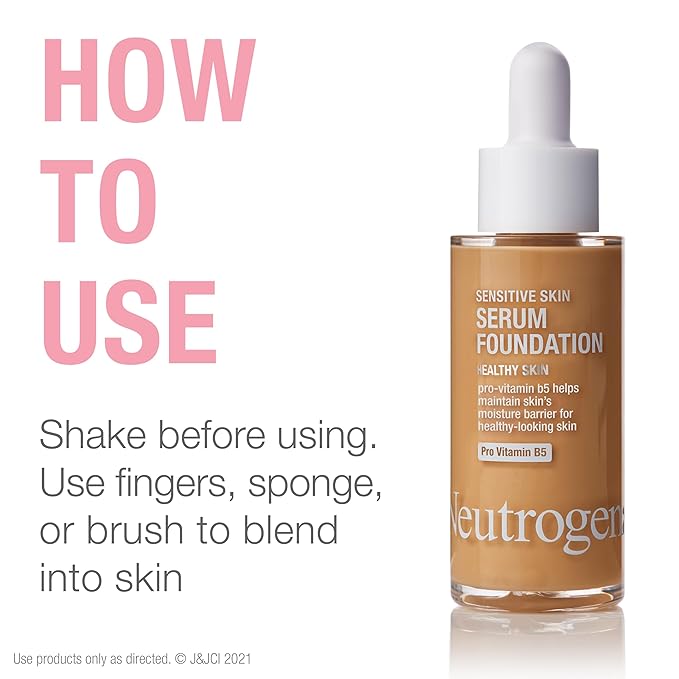 Neutrogena Healthy Skin Sensitive Skin Serum Foundation with Pro-Vitamin B5, Color Correcting & Pore Minimizing Liquid Foundation & Face Serum, Buildable Coverage, Medium/Deep 01, 1 oz