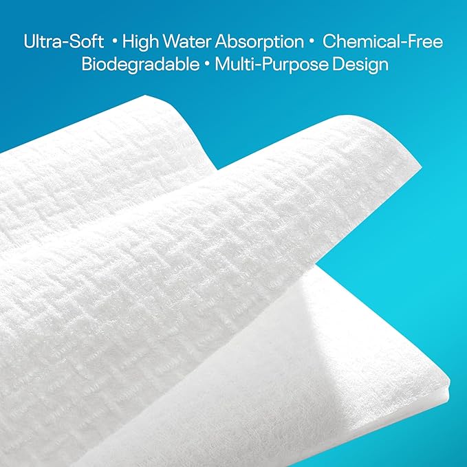 Epiphany Fresh Towels, Dry Disposable Face Towels β 60 Cotton-Feel Clean Tissues for Skin Care. Lint-Free Makeup Remover Cloths. 6x8 Inch Biodegradable Face Wash Cloths, Gentle on All Skin Types