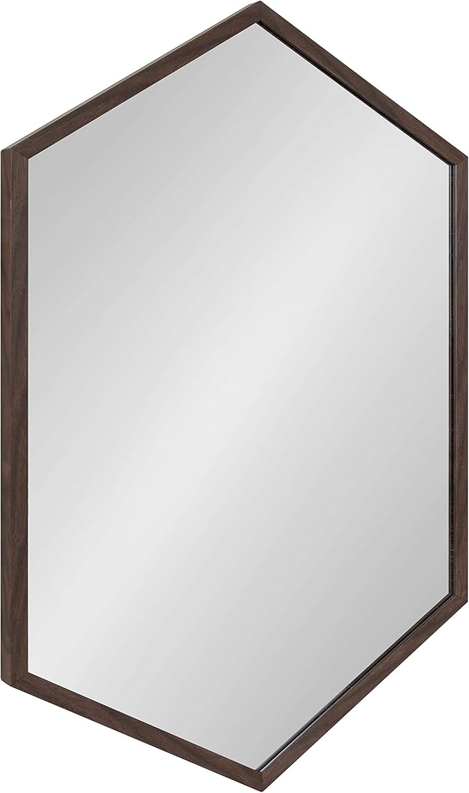 Kate and Laurel Laverty Modern Oblong Hexagon Mirror, 24 x 36, Walnut Brown, Geometric Wall Decor