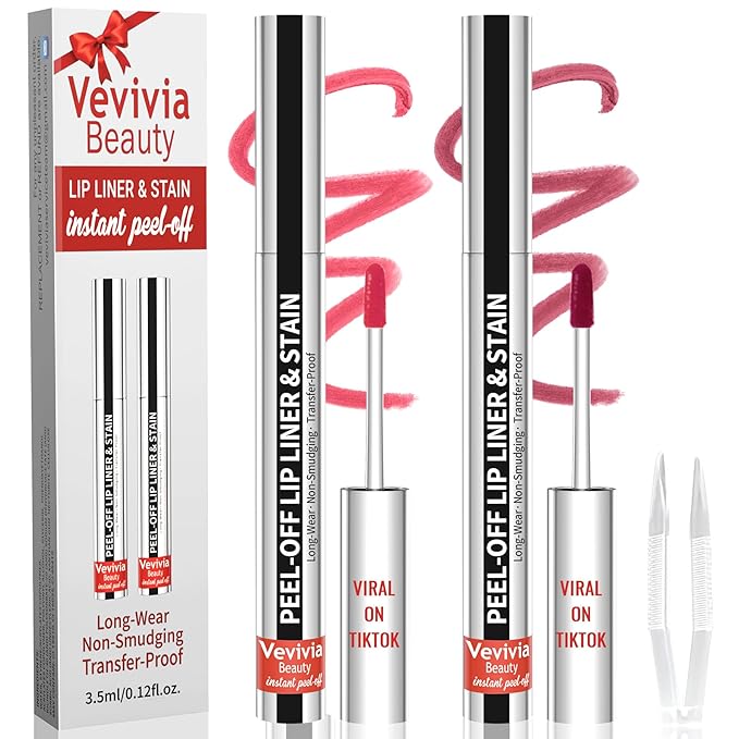 2pcs Lip Stain Peel Off - Lip Liner Stain Long Lasting Waterproof,2-in-1 Lip Liner with Tweezer Nude Matte,Non-Stick Cup,Highly PigmentedοΌNatural Finish,Stay On All Day,Perfect for Gift (Nude+Mauve)