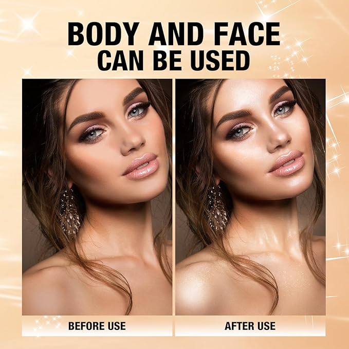 Glitter Body Highlighter Powder Body Shimmer Sparkle Face Highlighter Powder for Face Eyes Body Glow Makeup With sponge head(Purple)