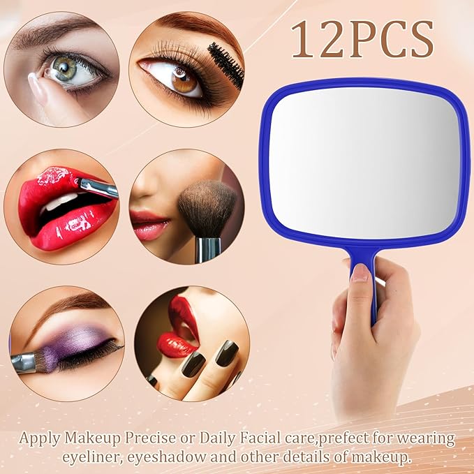 Geetery 12 Pcs Hand Mirror Handheld Makeup Mirrors with Handle Wall Mount for Cosmetic Bathroom Home Barber Salon Travel Portable Beauty School Gift for Women Student 6.69 x 9.45 Inch(Blue)