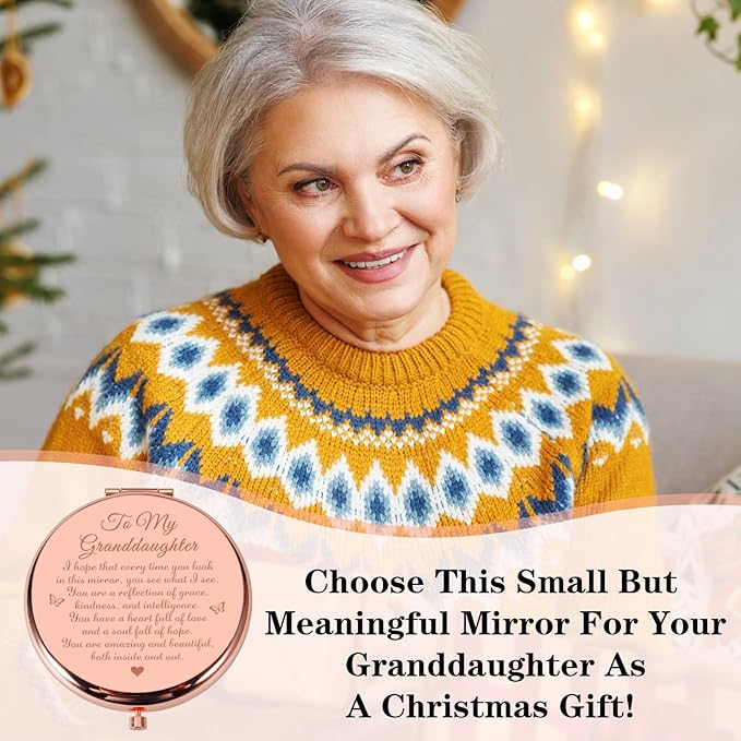 Valentines Day Gifts for Granddaughter from Grandma, Granddaughter Valentines Compact Mirror Gifts, To My Granddaughter Gifts Birthday Gifts, Inspirational Gifts for Granddaughter Pocket Mirror Gifts