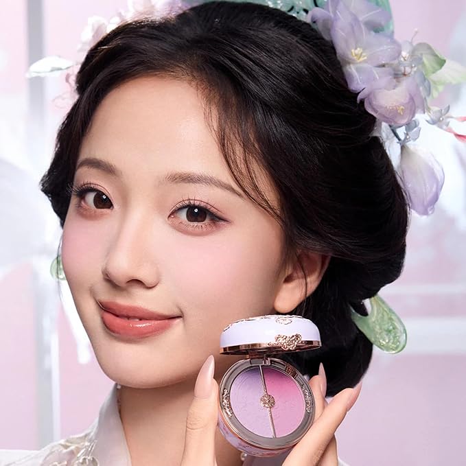 Flower Knows Butterfly Cloud Collar Rouge Box Highlighting & Blush Duo Powder,Blue+Pink Matte Finish Blush & Highlighter Palette,Buildable & Blendable Makeup Blush for cheeks(04 Fluttering Romance)