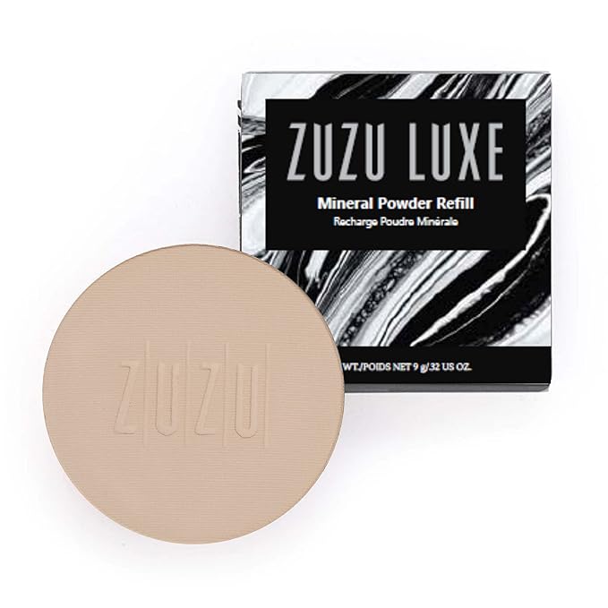 ZUZU LUXE Mineral Powder, Dual Powder Foundation, medium to full coverage, natural finish. Natural, Paraben Free, Vegan, Gluten-free, Cruelty-free, Non GMO, .32 oz. (Refill D -10)