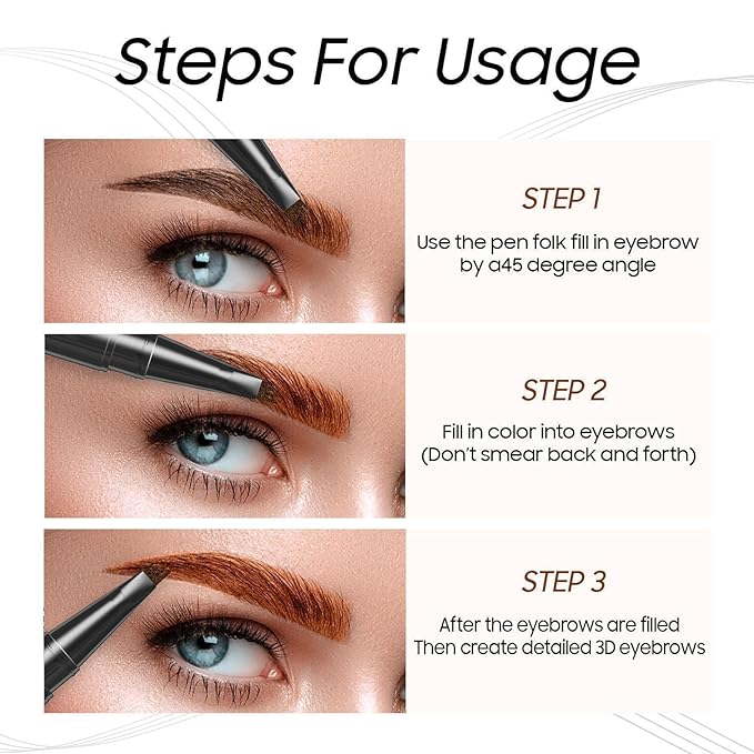 Eyebrow Pencil Eyebrow Microblading Pen - Eye Makeup Brow Pen Liquid Pencil with 4 Micro-Fork Tip, Waterproof & Long-Lasting & Smudge-Proof Brow Pencil, Voluminous Hair Stays on All Day (Light brown)