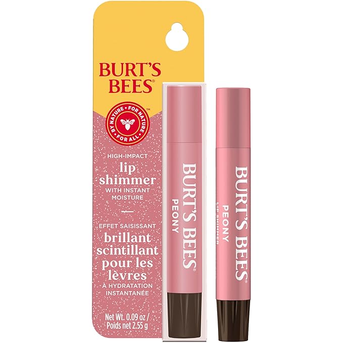 Burt's Bees Lip Shimmer Peony; Warm, Luminescent Color; High Impact, Instant Moisture; with Shea and Cocoa Butters; 100% Natural Origin; 0.09 Ounce (Pack of 1)(Packaging May Vary)