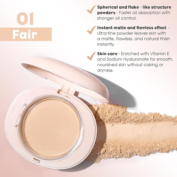 UCANBE 2-in-1 Pressed Face Powder & Foundation Makeup, Matte Oil Control Flawless Setting Powder, Korean Makeup,Waterproof Long Lasting Finishing Powder (Fair)