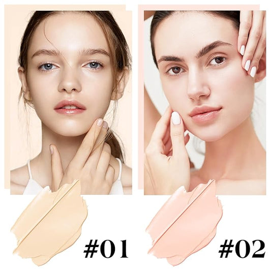 2PCS Full Coverage Cream Concealer Kit with Brush - Hydrating Waterproof Under-Eye Concealer for Concealing Dark Circles, Acne, Blemishes, Pores, and Spots (#01, #02)