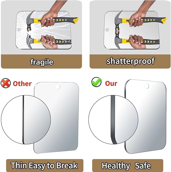 Shower Mirror Fogless for Shaving, (Medium 6x8 inch)30% Than Original, Shower Mirror Fogless, Small Wall Mirrors for Camping, Travel Shaving Mirrors for Shower, Outdoor Plastic Mirro for Shower