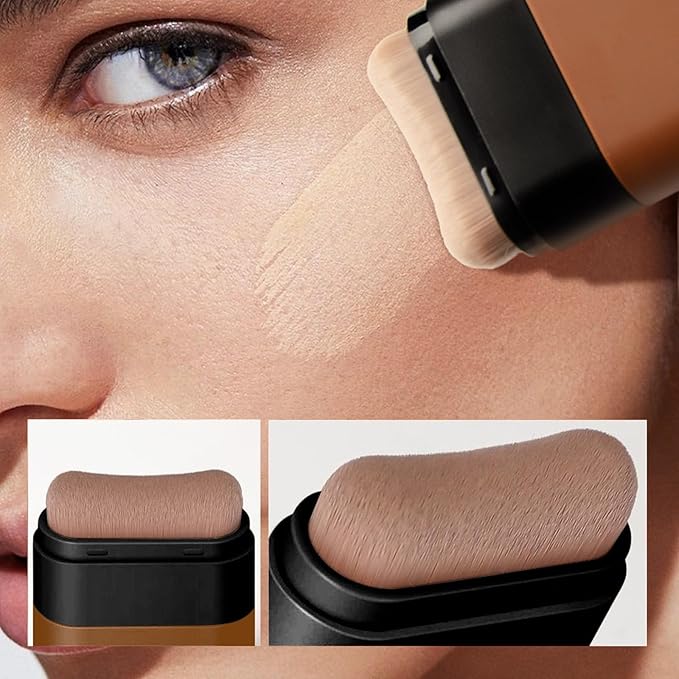 Multi-Use Foundation Stick Makeup, Cream Natural Matte Foundation, Nude Long-Wearing Lightweight Foundation with Built-In Brush, Concealer Covers Blemishes, Hydrates, Highlights and Contours