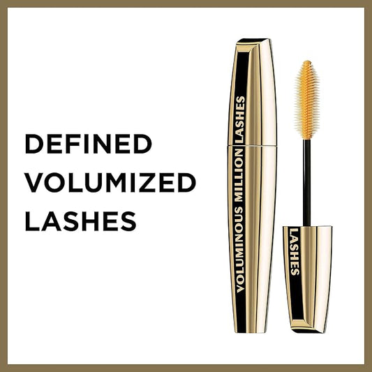LβOreal Paris Makeup Voluminous Million Lashes Mascara, Volumizing Collagen Infused Eye Makeup, Amplifying Mascara Brush, Washable, Black Brown, 0.3 Fl Oz., 1 Count