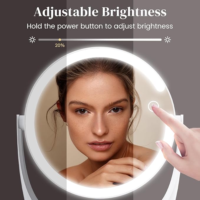 Vanity Magnifying Mirror with Light: 10x Magnifying Mirror with Adjustable 3 Color Brightness - Rechargeable Double Sided Makeup Mirror with 360Β° Rotation,Perfect Travel Table Mirror