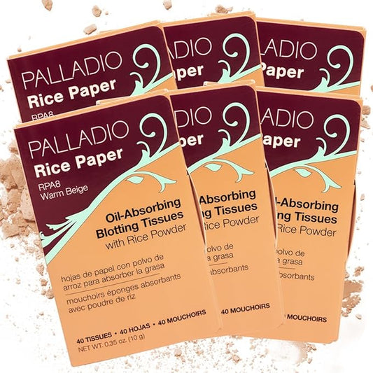 Palladio Face Blotting Tissue Sheets Made from Natural Rice Powder for Oily Skin, Oil Absorbing Paper, 2 Sided, Instant Results, Warm Beige, 40 Count