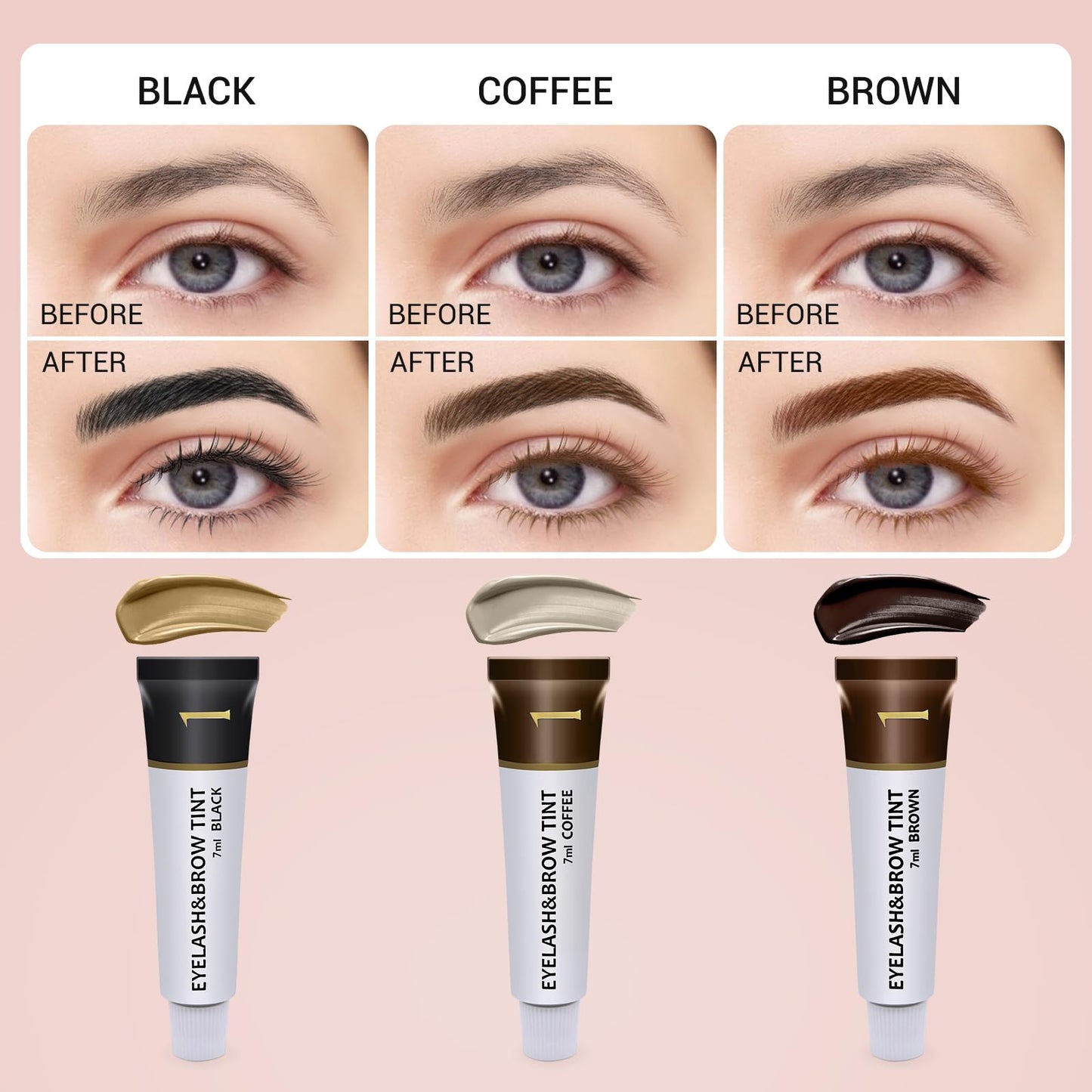Eyebrow & Eyelash Color Kit, Professional Lash & Brow Color Kit, Instant Eyebrow Coloring Set with Natural Bushy Black Effects, Long-lasting, Easy to Use, 7ml, Black