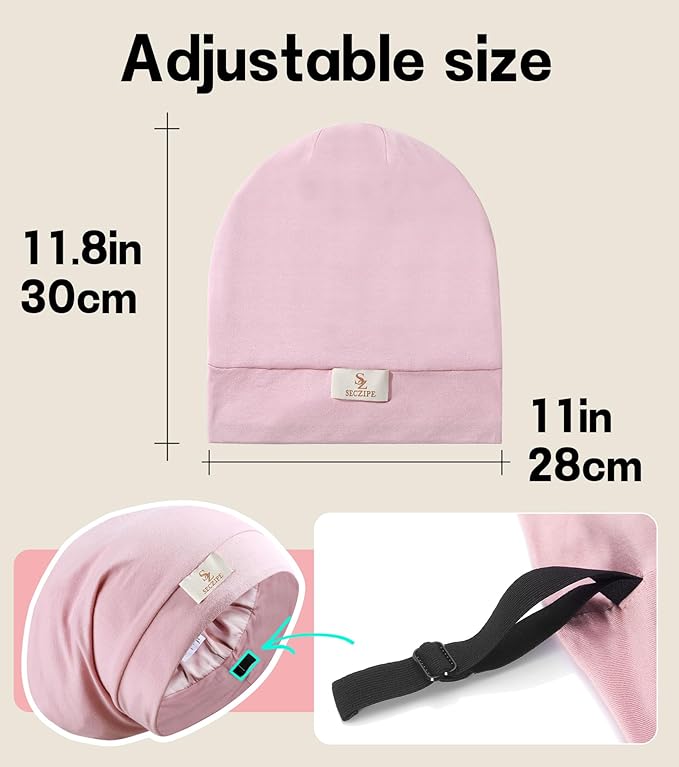 100% Mulberry Silk Bonnet for Sleeping for Curly Hair and Braids, Wrap with Adjustable Strap for Women and Men, Silk, Not SatinοΌ1Pc,Pink