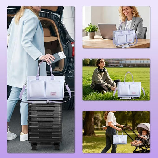 Canvas Tote Bag for Women With Pockets, Laptop Work Crossbody Purses Everything Shoulder Tote Bag Everyday Satchel Handbags