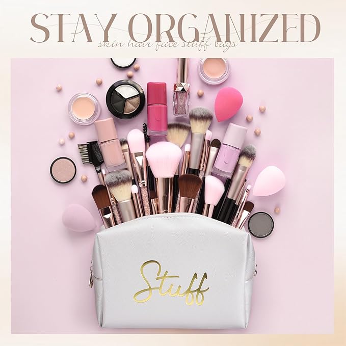 Aliceset 4 Pcs Preppy Makeup Bags Set Cute Travel Cosmetic Pouch Face Skin Hair Stuff Aesthetic Makeup Bags, PU Leather Waterproof Zipper Toiletry Pouch Gifts for Women Girl(Nude Pink)