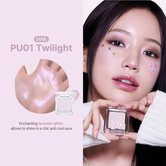2aN Pure Glash Highlighter PU01 Twilight β Glass-Like Sheen Powder Highlighter for a Natural, Radiant Glow | Buildable, Long-Lasting, Lightweight Formula