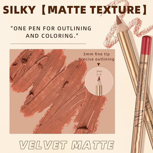 12PCS Long Lasting Lipliner Set High Pigmented, Smudge Proof Lip Makeup Pencil for Daily Use, Silky Smooth Application with 3mm Fine Tip