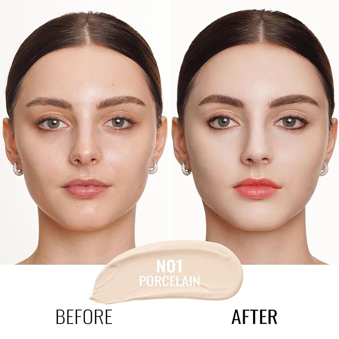 Oulac Foundation Make Up - Skincare Infused With Aloe Leaf and Vitamin E, Medium to High Coverage Liquid Vegan Foundation 30ml, Shade: Porcelain 01