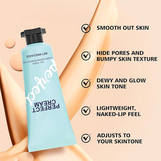 Supreme Creme All-Over Complexion Perfector - Long Lasting Supreme Cream Body Perfector - Waterproof Transfer-Resistant Skin Tint CC Cream Foundation, Hydrating Concealer Shines Natural Beauty (2PC)