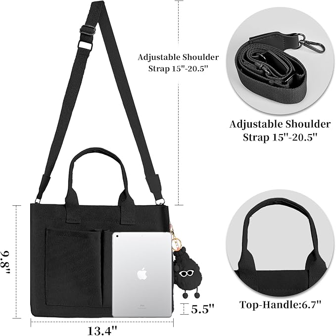 Canvas Tote Bag for Women With Pockets, Laptop Work Crossbody Purses Everything Shoulder Tote Bag Everyday Satchel Handbags
