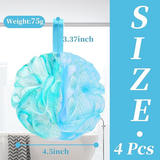 Bath Loofah Shower Sponge Body Back Scrubber Soft Mesh Shower Puffs Exfoliating Loofa for Women & Men Bath Accessories Cleaning Tool (4Pcs 75G, Extra Large)