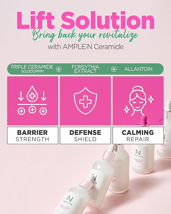 AMPLE:N Ceramide Shot Ampoule β Anti Aging and Hydrating Serum with Ceramide for Deep Moisturization β For Dry & Rough Skin to Reduces Wrinkles & Repairs Skin, 3.38 fl.oz.