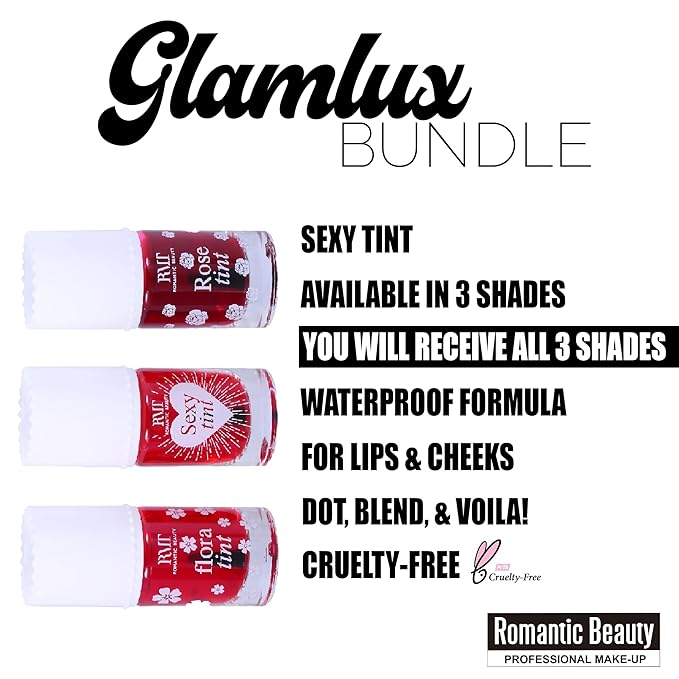 Beauty Bundle Lip & Cheek Tint Stain Set, Long Lasting Waterproof, Lightweight, Non-Sticky, Transfer-Proof, Matte Finish Lip Tint 3 Different Shades Lasts All Day